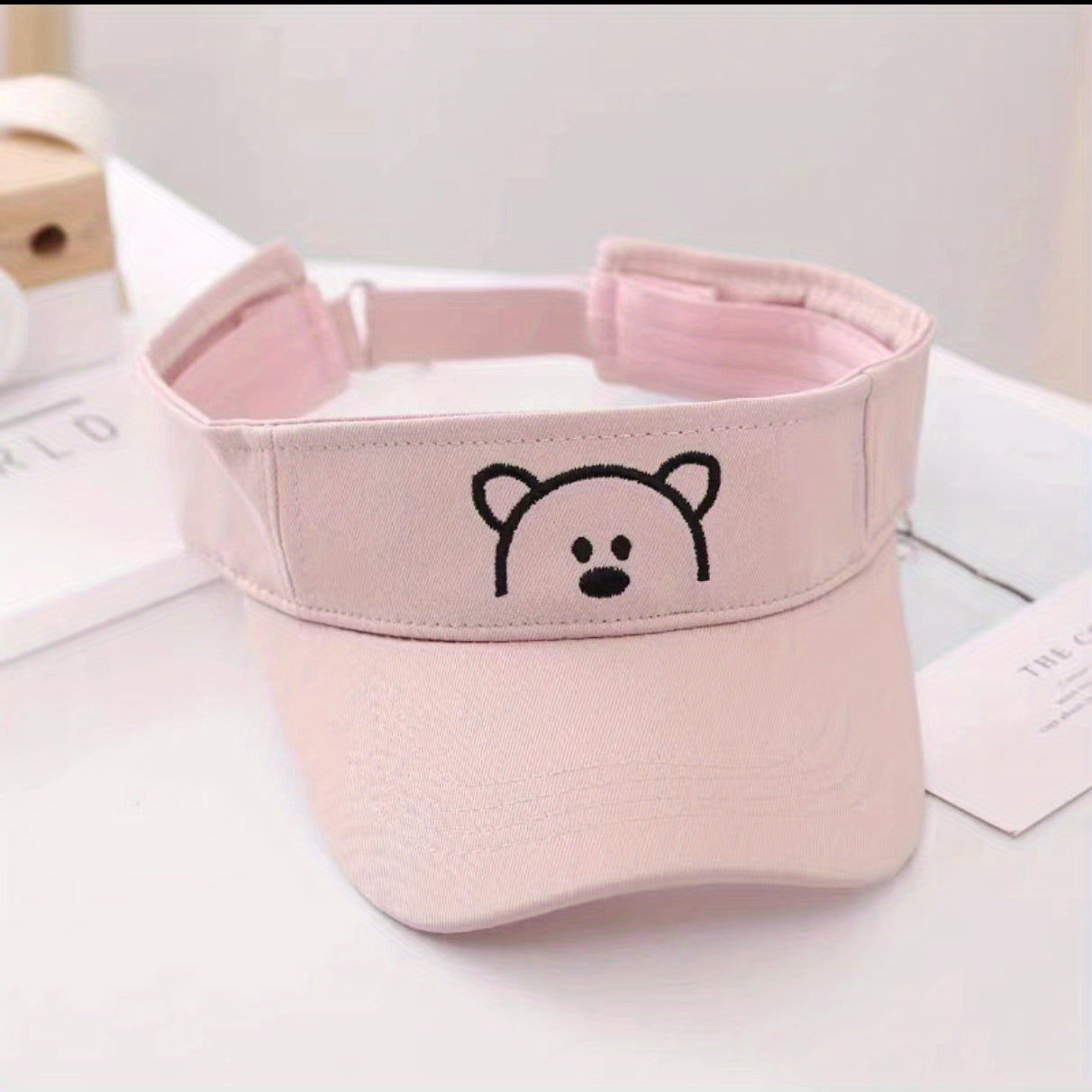 Kid's Casual Sun Hat w/ Embroidered Bear Pattern