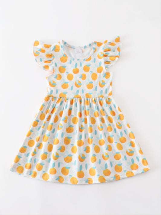 Girls Ruffled Sleeve Floral Print Dress Kids Summer Dress