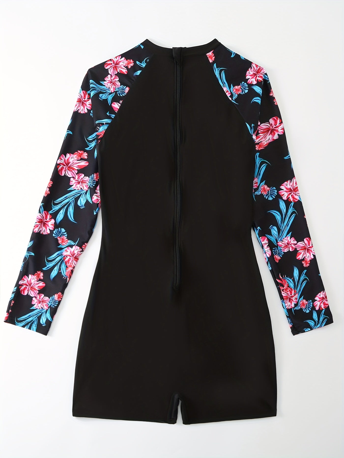  Boho Floral Swimsuit Long Sleeve One Piece Bathing Suit