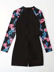  Boho Floral Swimsuit Long Sleeve One Piece Bathing Suit