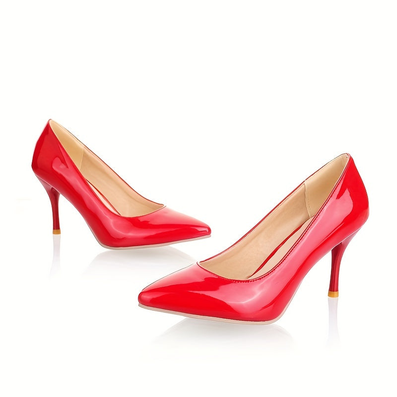 Women's Pointed Toe High Heels Patent Leather Slip On Pumps