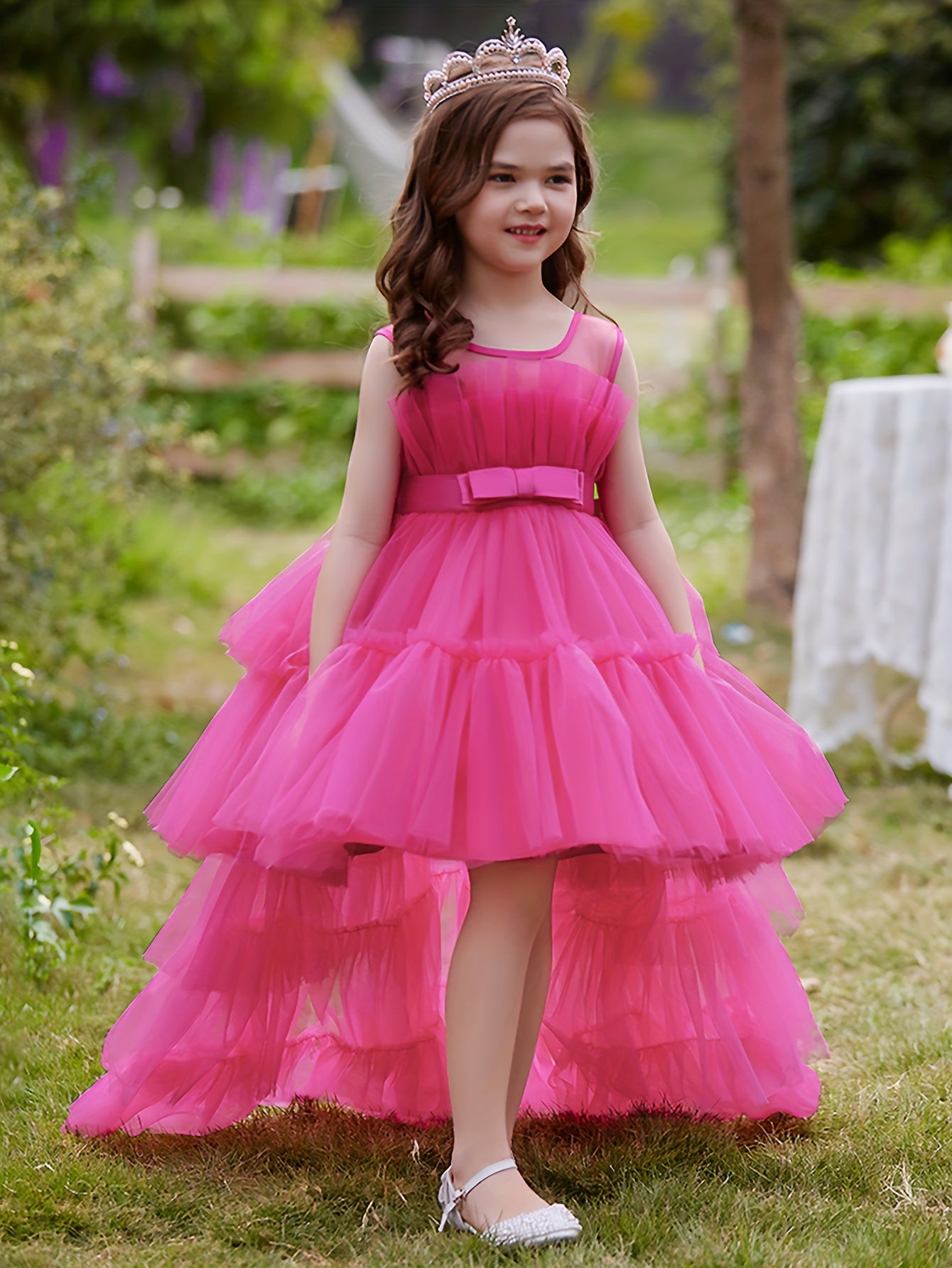 Flower Girl Tutu Gown Extra Long Tail Puffy Princess Dress
