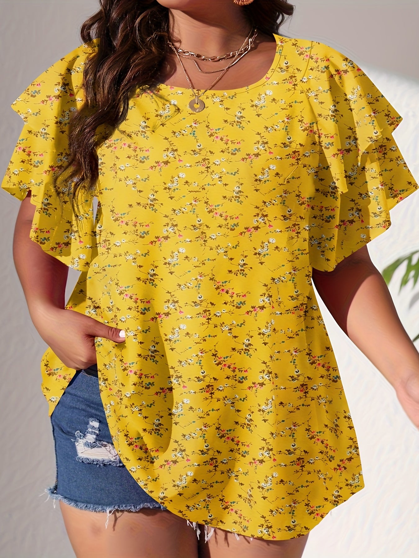  Polka Dot Layered Sleeve Blouse