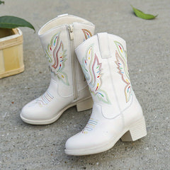 Vintage Floral Embroidered Boots Lightweight Zipper Closure