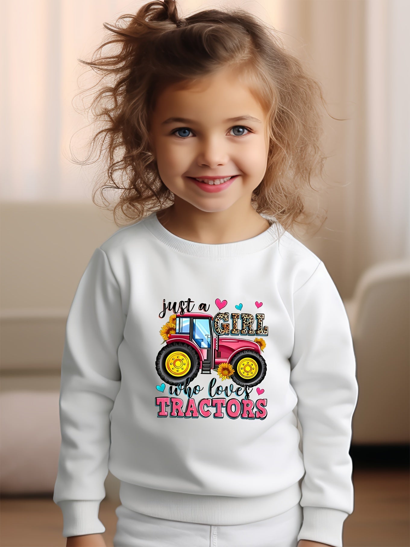 Girls Truck Pattern Crew Neck Sweatshirt for Spring Fall