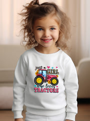 Girls Truck Pattern Crew Neck Sweatshirt for Spring Fall