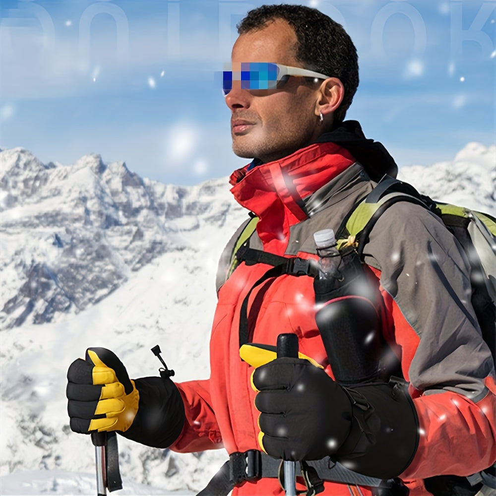 Cowhide Leather Winter Skiing Gloves Warm Thickened Gloves
