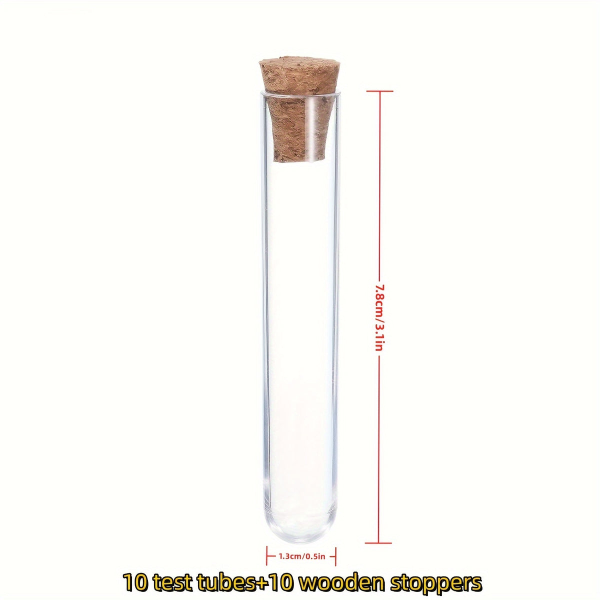 10 Plastic Test Tubes With Cork Stoppers for Scientific Experiment