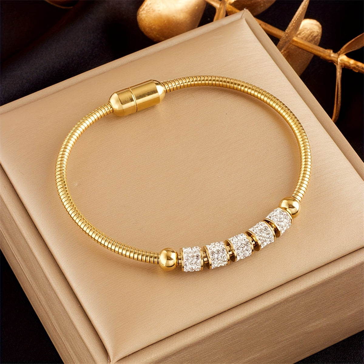 Stainless Steel Cylindrical Bracelet Golden Chain Men Women