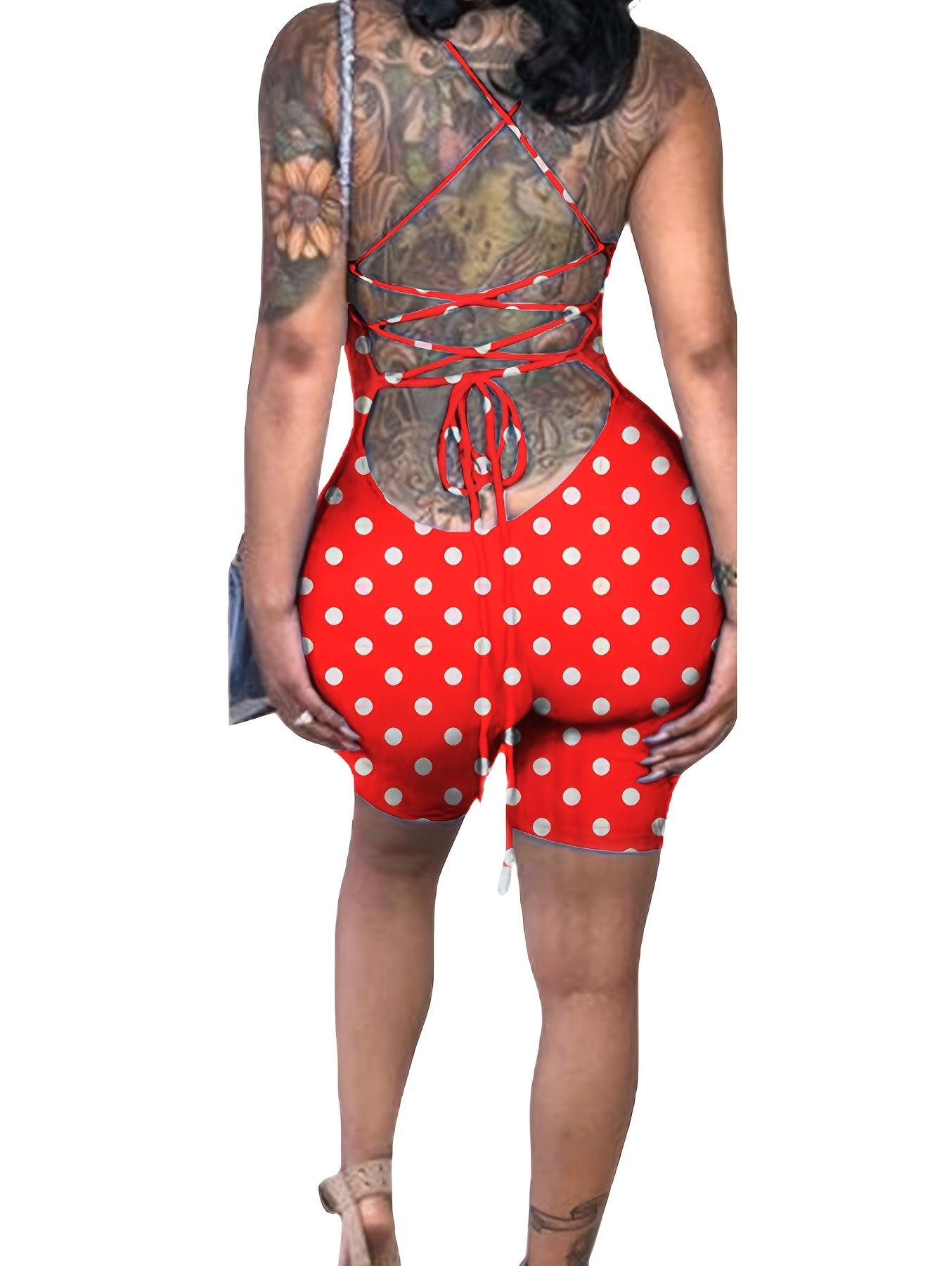 Polka Dots Backless Cami Jumpsuit Sexy Criss Cross Cami Romper Jumpsuit