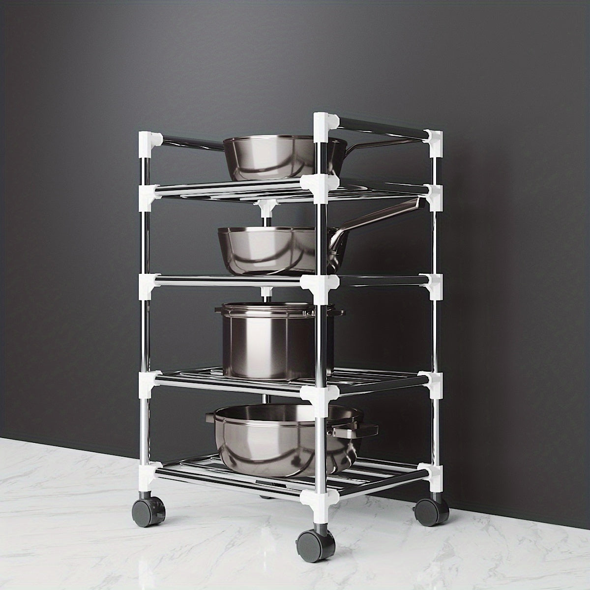 Kitchen Pot Tableware Arrangement Metal Rack with Wheels