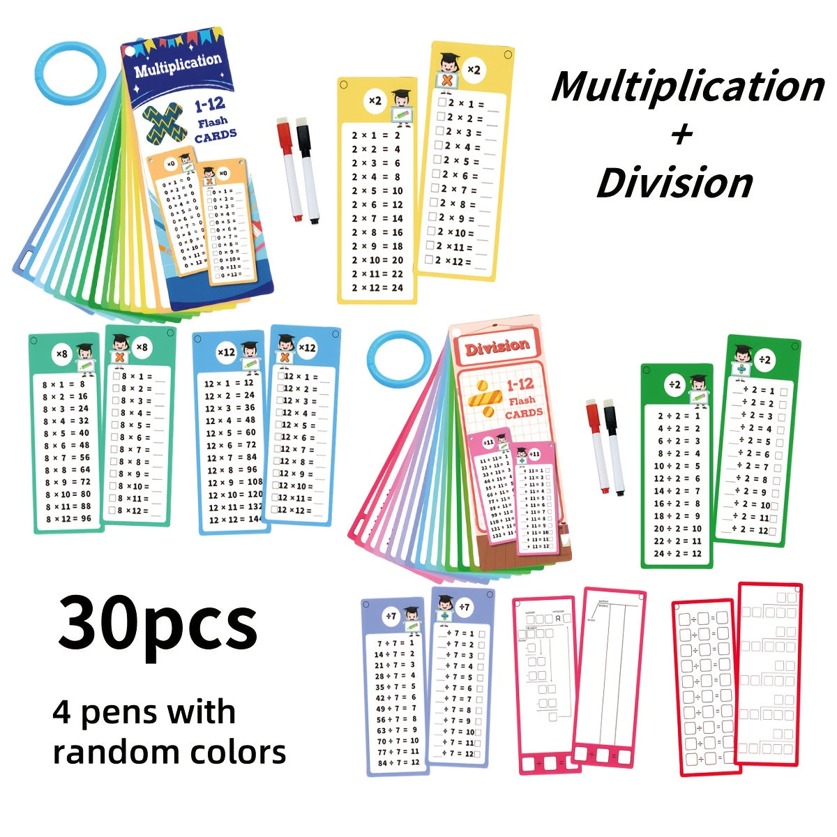 30pcs 1-12 Math Flashcards with Dry Erase Markers | Engaging Learning Tools