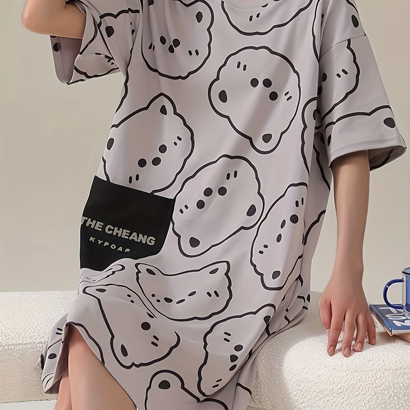 Bear Print NightDress Short Sleeve Pajama Dress