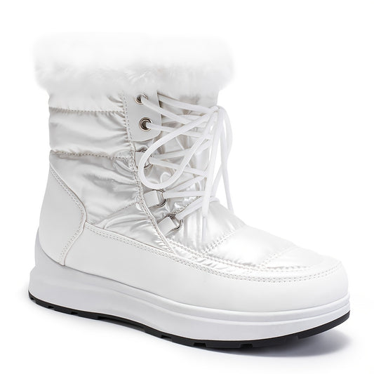 Women's Fur Lined Snow Boots Lace Up Platform Winter Outdoor Comfortable Boots