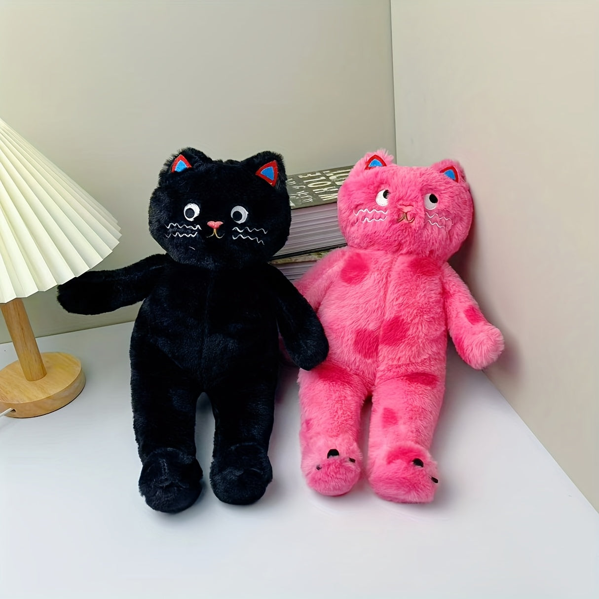 Polka Dot Cat Plush Toy with Pink Accents