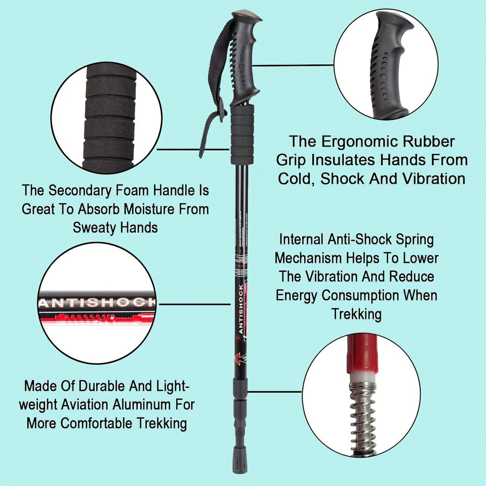Adjustable Height Trekking Pole Rubber Tip Camping Hiking