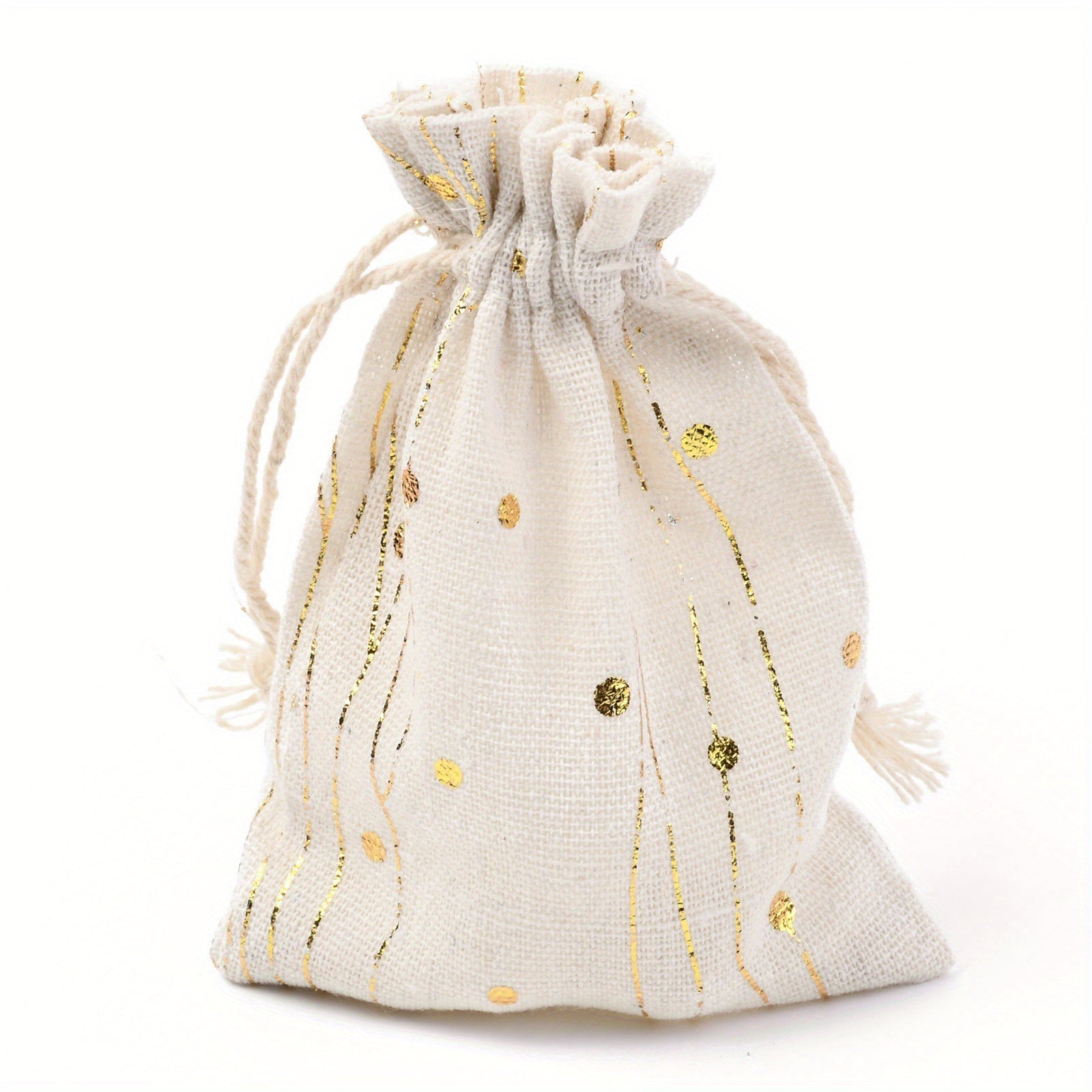 5pcs Christmas Theme Cotton Fabric Bag Drawstring Bags Star Pattern 14x10cm