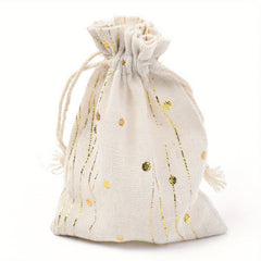 5pcs Christmas Theme Cotton Fabric Bag Drawstring Bags Star Pattern 14x10cm