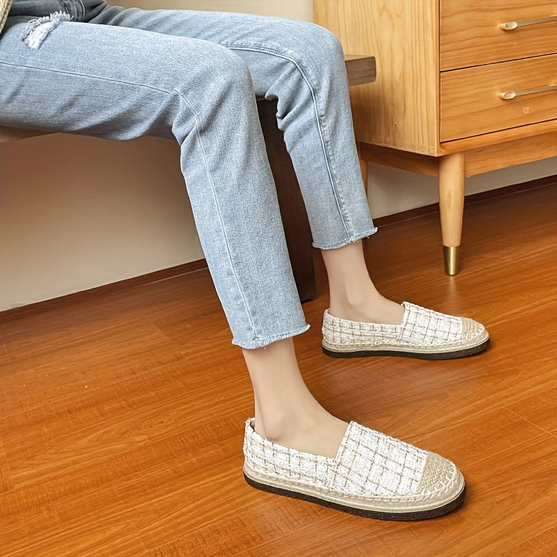 Women's Tweed Platform Loafers Casual Round Toe Low Top Flats