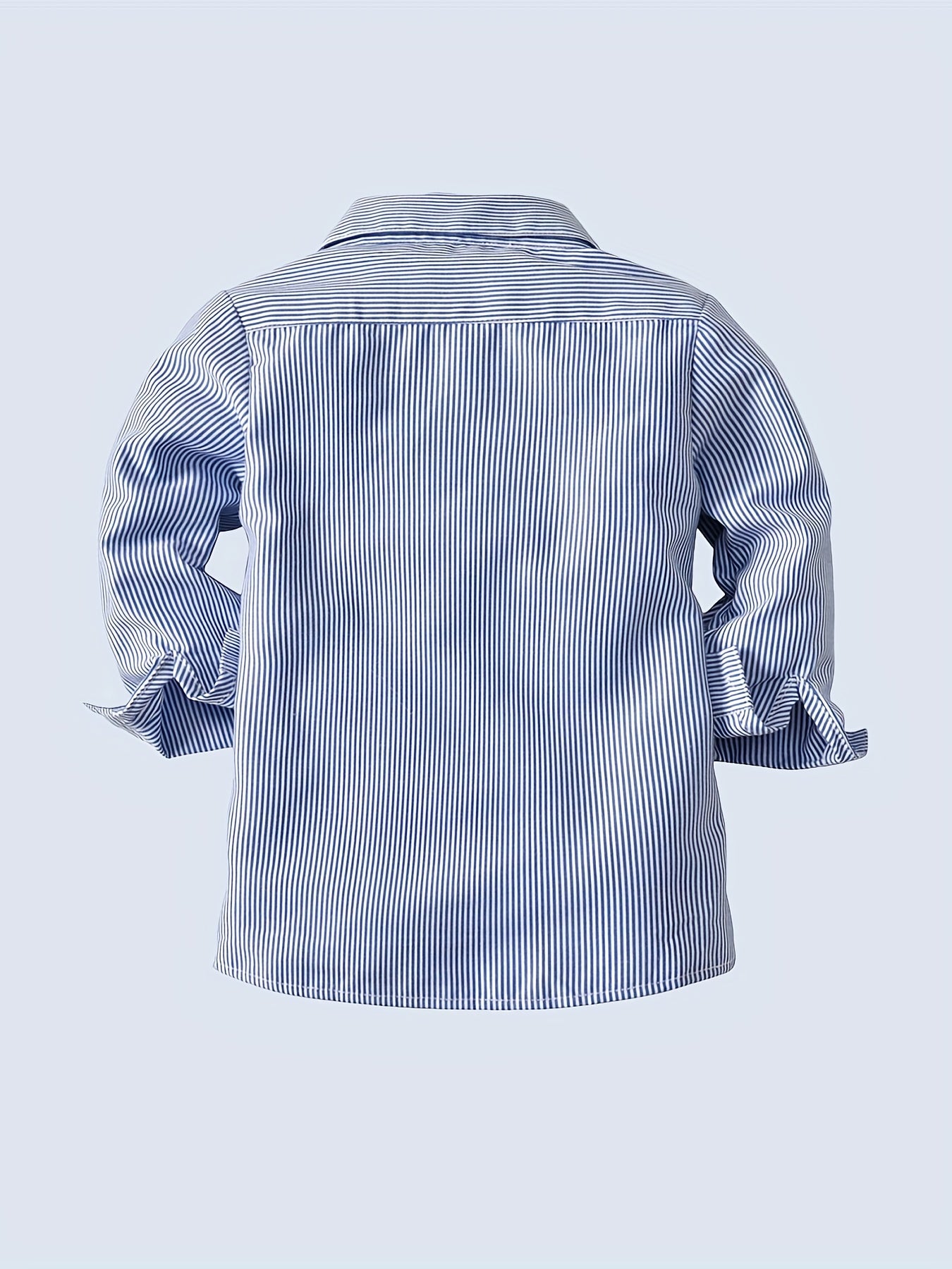 Boys Gentleman Stripe Long Sleeve Shirt Top Casual Non Stretch Lapel Shirt