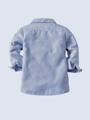 Boys Gentleman Stripe Long Sleeve Shirt Top Casual Non Stretch Lapel Shirt