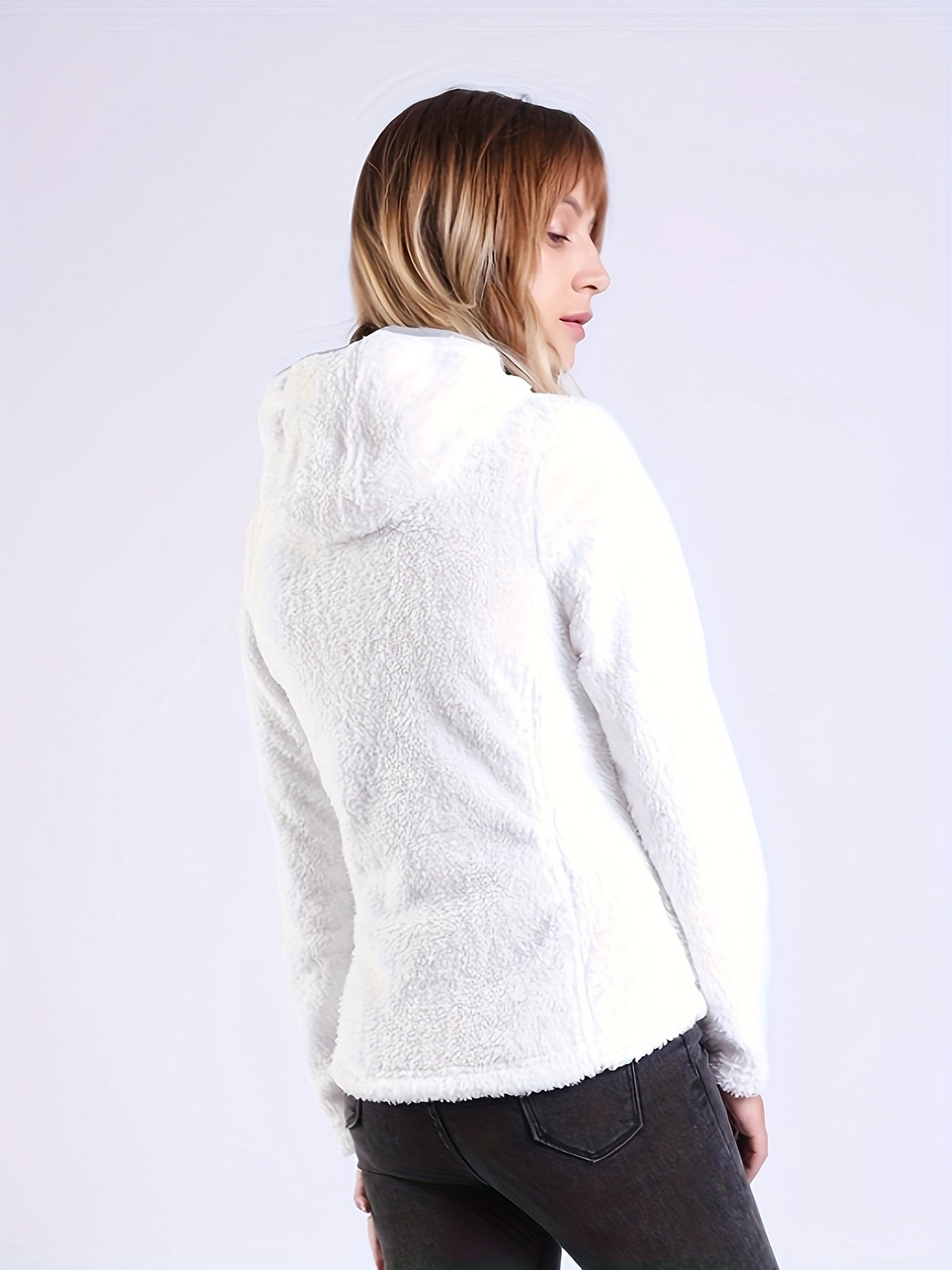 Women's Fleece Hooded Jacket Soft Thermal Zip Up Jacket Winter Outdoor
