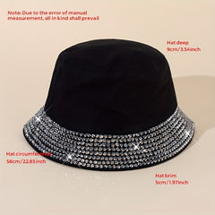Rhinestone Decor Bucket Hat Sunscreen Fisherman Cap