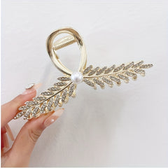 4pcs Rhinestone Shark Claw Fishtail Hair Clip with Pearl Pendant