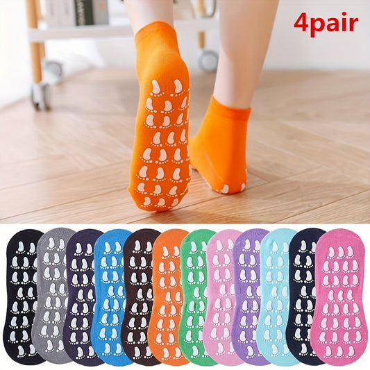 4 Pairs Women's Non slip Yoga Socks Breathable Medium Tube Dance Training Socks