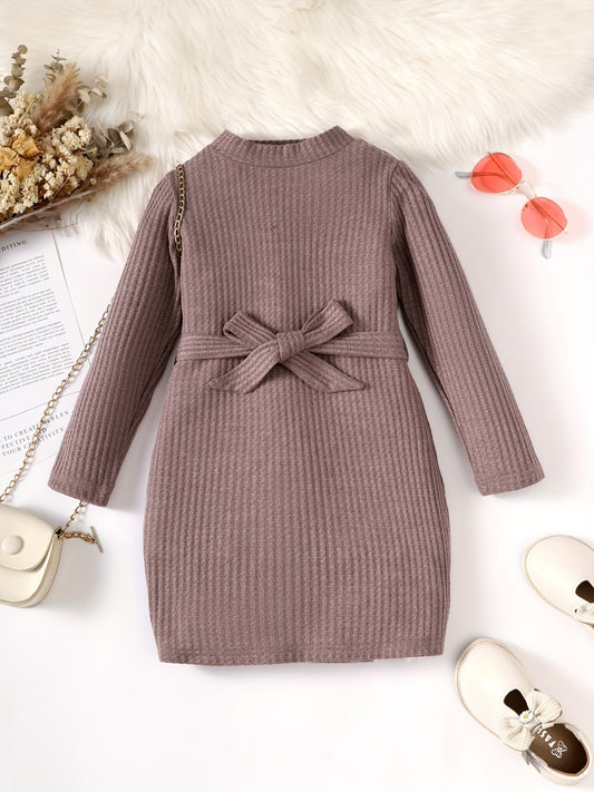Toddler Girls Waffle Knit Dress With Belt