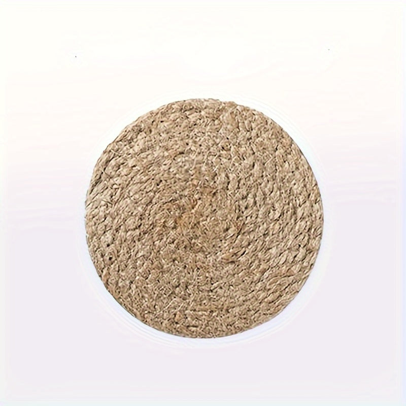 2pcs Rattan Placemats Round Hand-woven Corn Leather Placemat Heat Insulation Pad