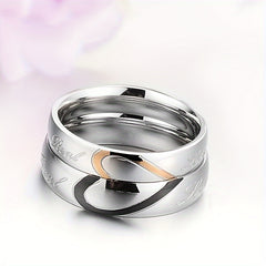 Stainless Steel Couple's Ring Set Double Heart for Weddings