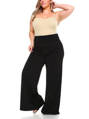  Solid High Rise Wide Leg Pants