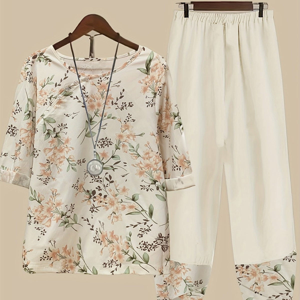 Floral Print Two Piece Set Top & Pants Outfit