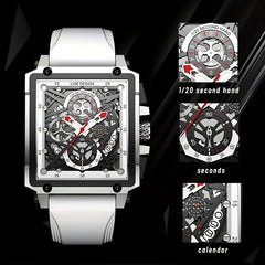 LIGE Boy's Top Hollow Square Sport Watch Leather Strap Waterproof Quartz WristWa