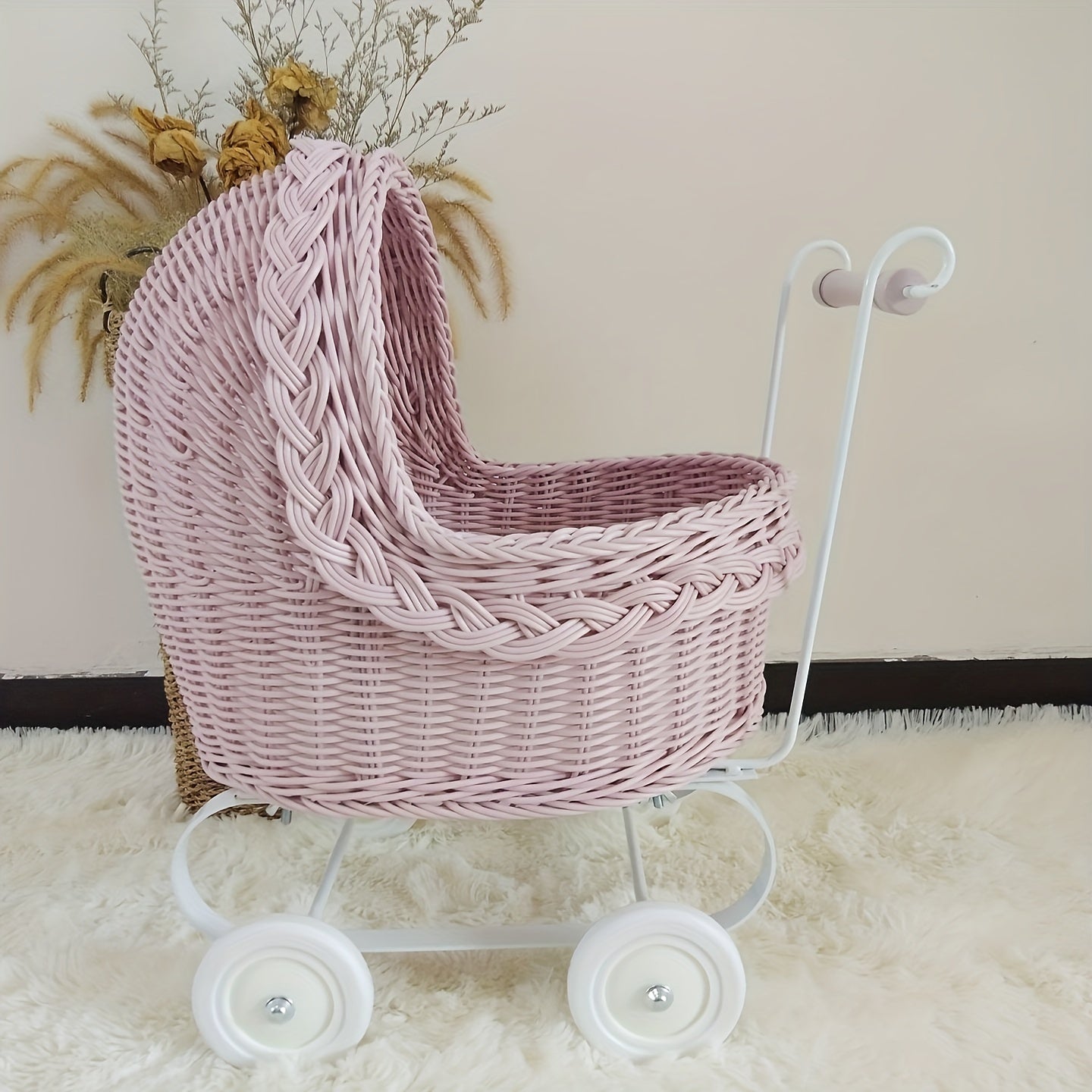 Hand Woven Rattan Toy Cart for Pets - All Seasons, Washable, Iron Frame