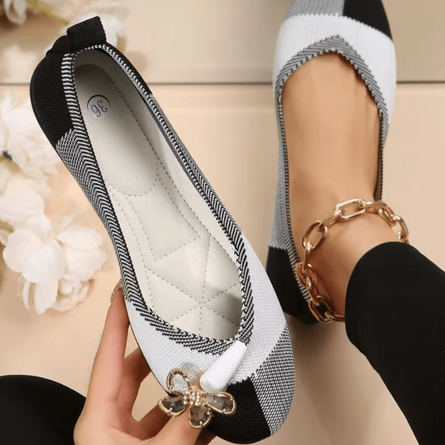 Colorblock Knit Ballet Flats Soft Sole Walking Shoes
