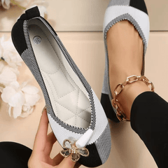 Colorblock Knit Ballet Flats Soft Sole Walking Shoes