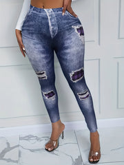 Denim Print Skinny Leggings Long Casual Pants
