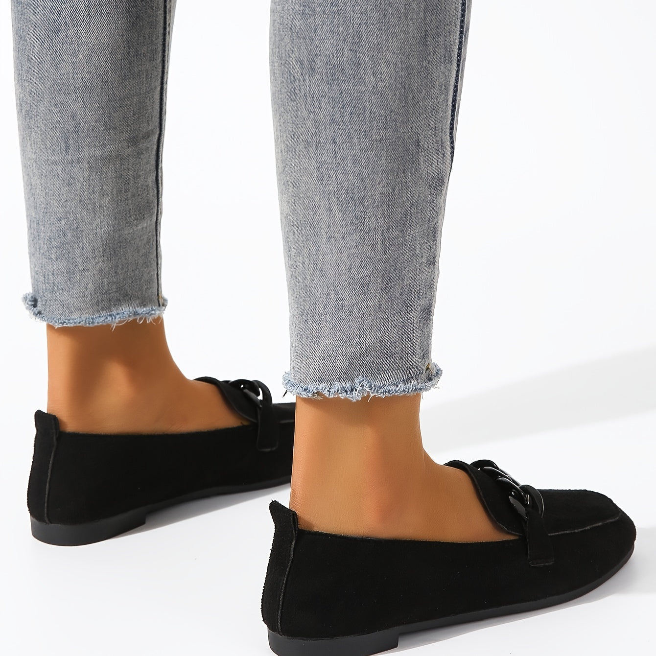 Metal Chain Decor Flat Loafers Women's Shoes