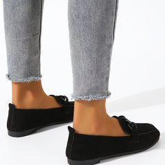 Metal Chain Decor Flat Loafers Women's Shoes