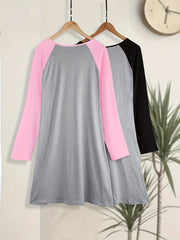 2 Pack Plus Size Nightdress Set Women's Plus Raglan Sleeve Tee Sleep Dress