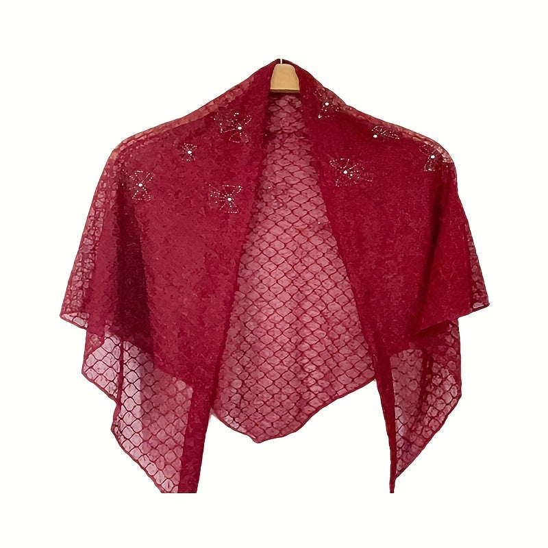 Rhinestone Decor Bowknot Shawl Triangle Scarf Solid Cape For Women