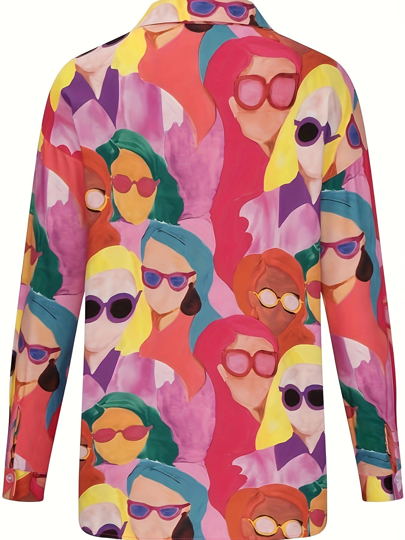  Cartoon Print Button Up Long Sleeve Blouse