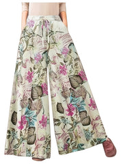  Floral Print Wide Leg Drawstring Pants With Pockets