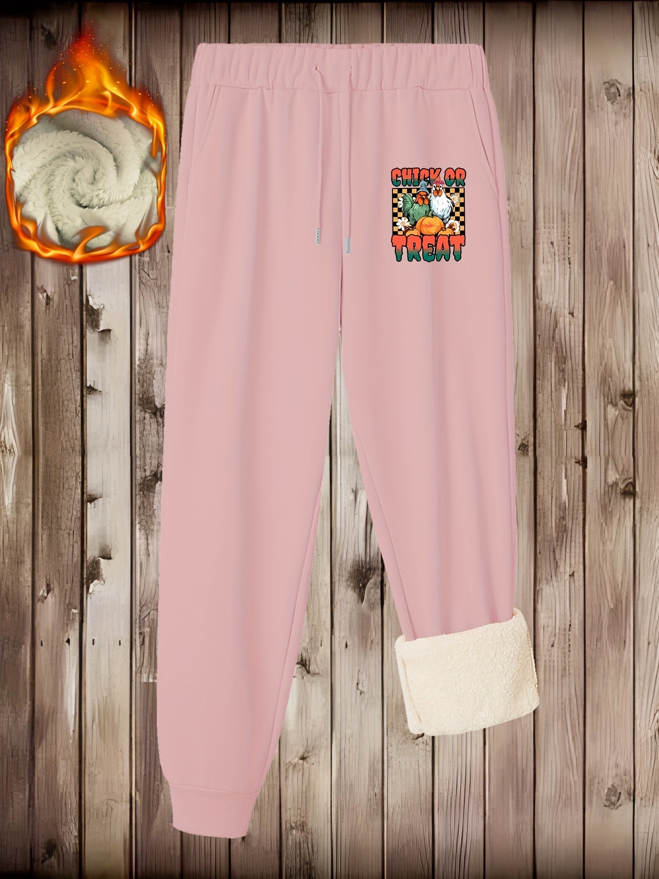Women's Plus Letter & Chicken Print Fleece Harem Pants