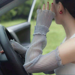 Ruffle Ice Sleeves Sunproof Long Gloves Women Arm Sleeves