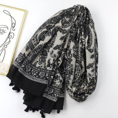 Floral Print Scarf Boho Tassel Shawl Classic Head Wrap