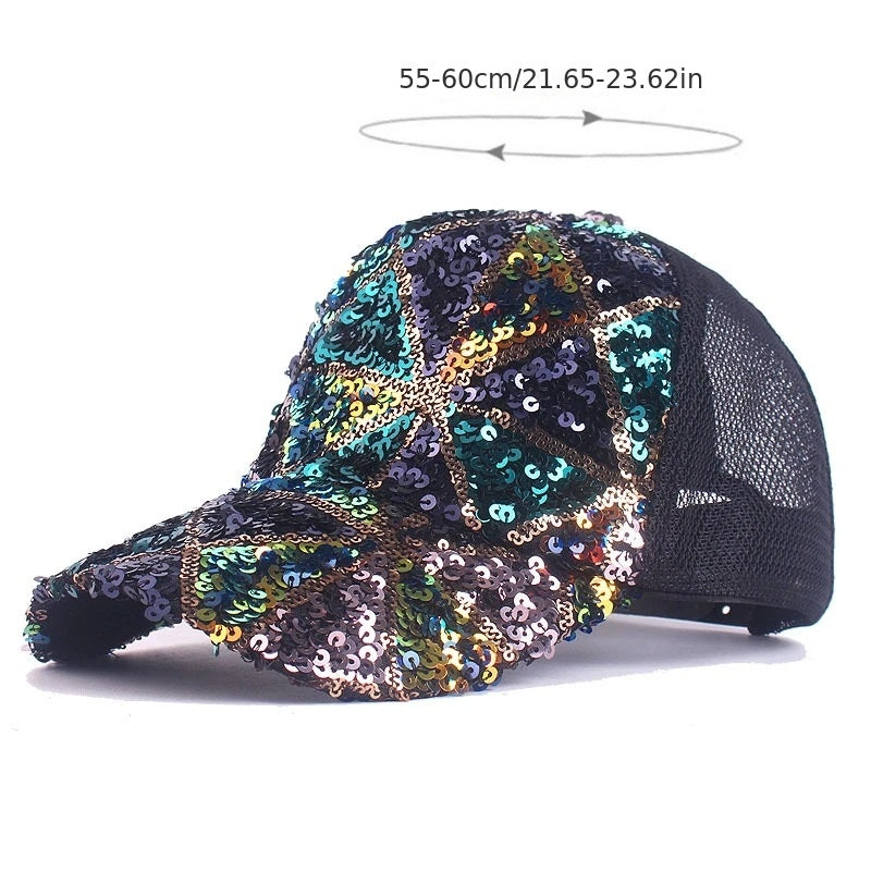 Sequin Plaid Y2K Trucker Hat Mesh Baseball Cap Adjustable Hip Hop Dad Hats