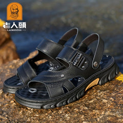 LAORENTOU Men's Leather Non Slip Sandals Comfy Beach Shoes
